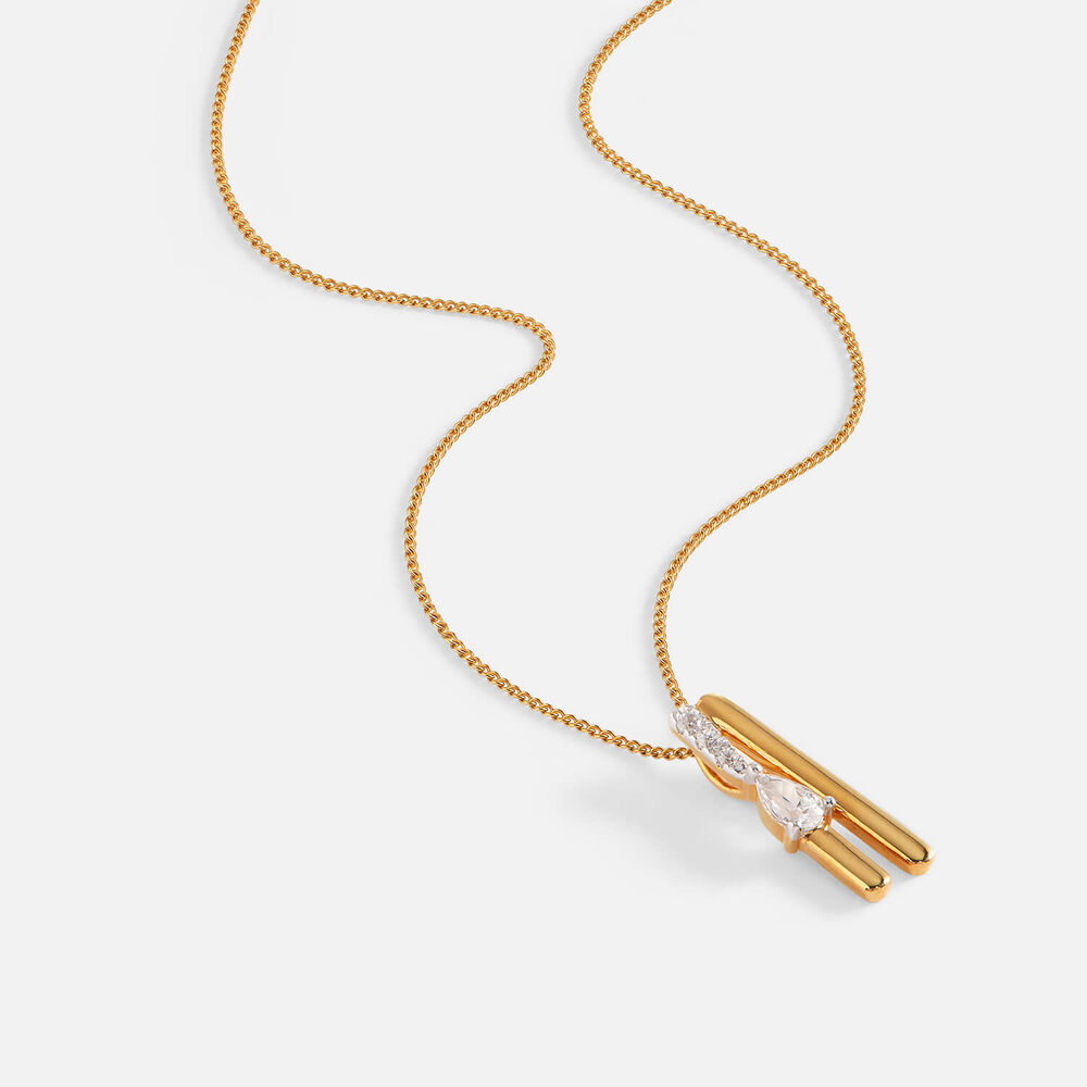 Yellow Gold Plated Vermeil Sterling Silver 0.20ct Lab Grown Diamond Two Bar Pendant