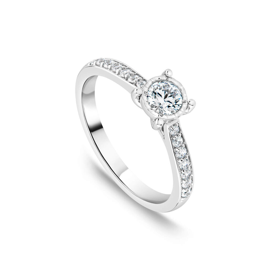 18ct White Gold 0.50ct Diamond Illusion Solitaire Pave Shoulders Ring image number 0