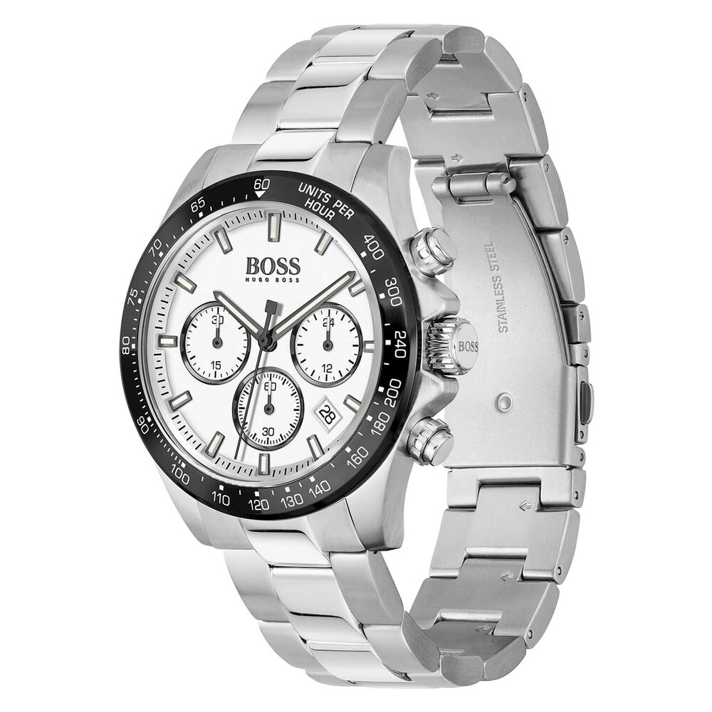 Hugo BOSS Hero 43mm White Dial Chrono Black Bezel Steel Case Bracelet Watch