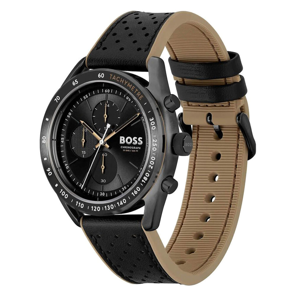 BOSS Center Court 44mm Black Chronograph Dial Brown & Black Strap Watch