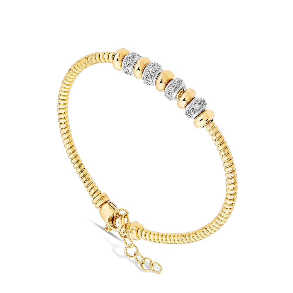 Sterling Silver Yellow Gold Plated Cubic Zirconia Ribbed Twist Bracelet