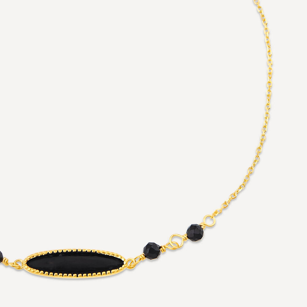 9ct Yellow Gold Black Enamel Beads & Oblong Oval Bracelet image number 1