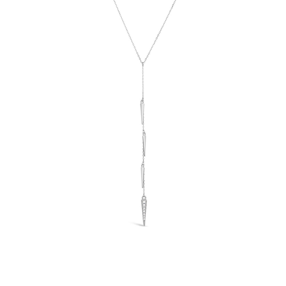 9ct White Gold Cubic Zirconia Set & Polished Drop Necklet