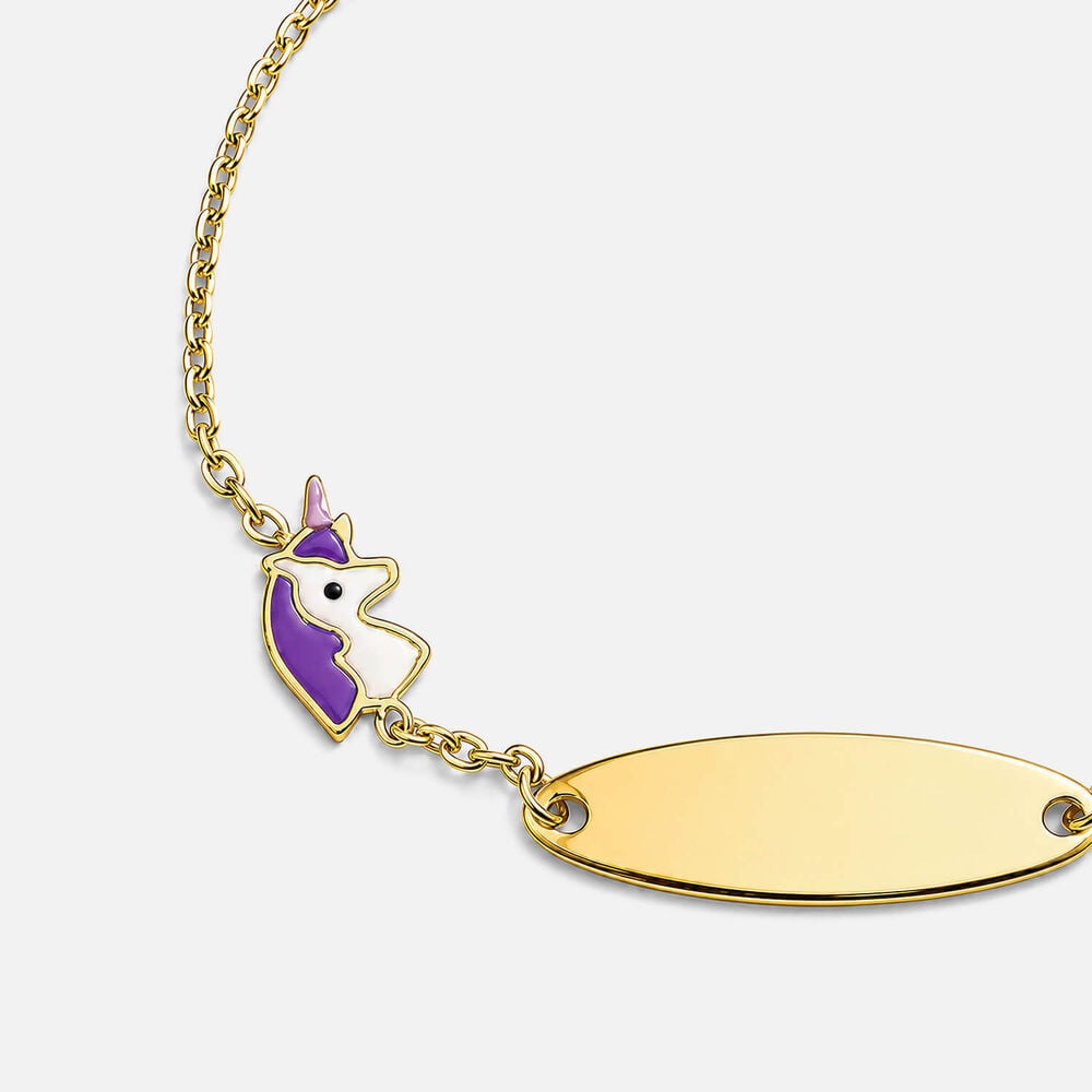 Yellow Gold Plated Sterling Silver Unicorn Charm Kids Bracelet