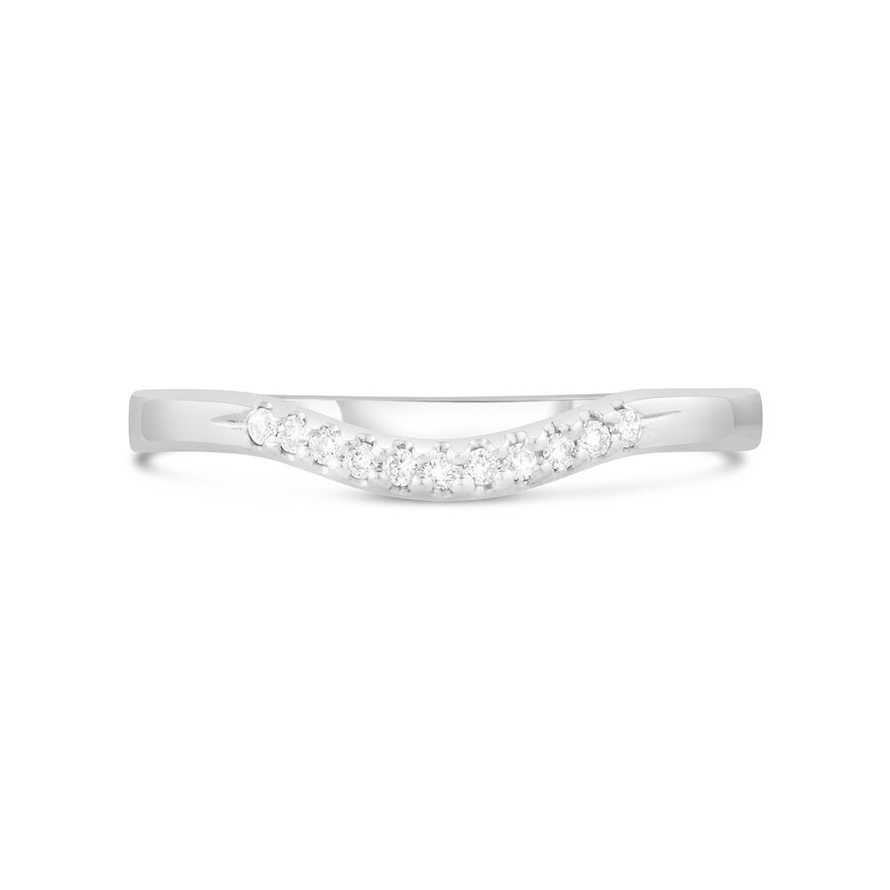 9ct White Gold Diamond Curved 2mm Wedding Band image number 1