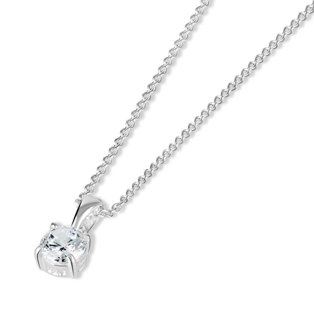 Sterling Silver Cubic Zirconia Round Cut Small Pendant (Chain Included) image number 2