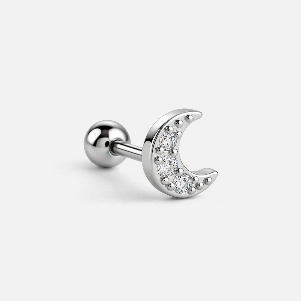 Sterling Silver Cubic Zirconia Half Moon Single Stud Earring