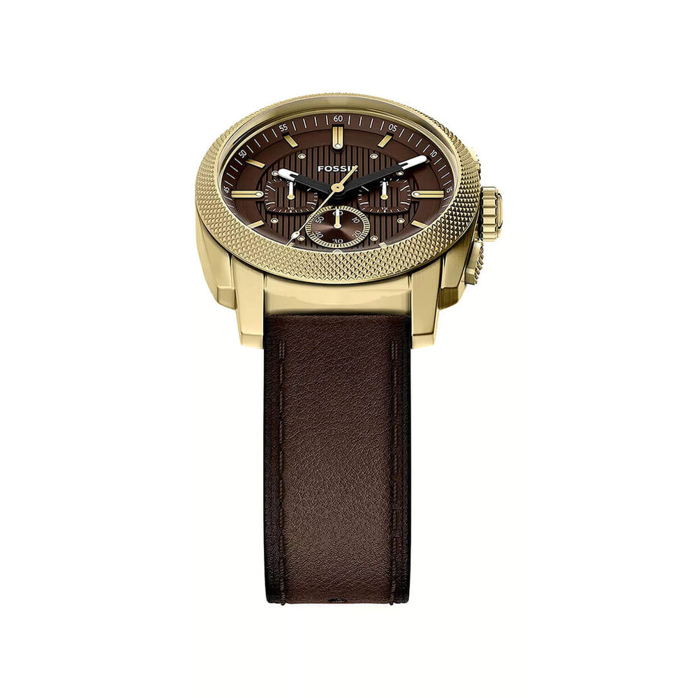Fossil Machine 44mm Brown Dial Gold Tone Case Brown Leather Strap Watch