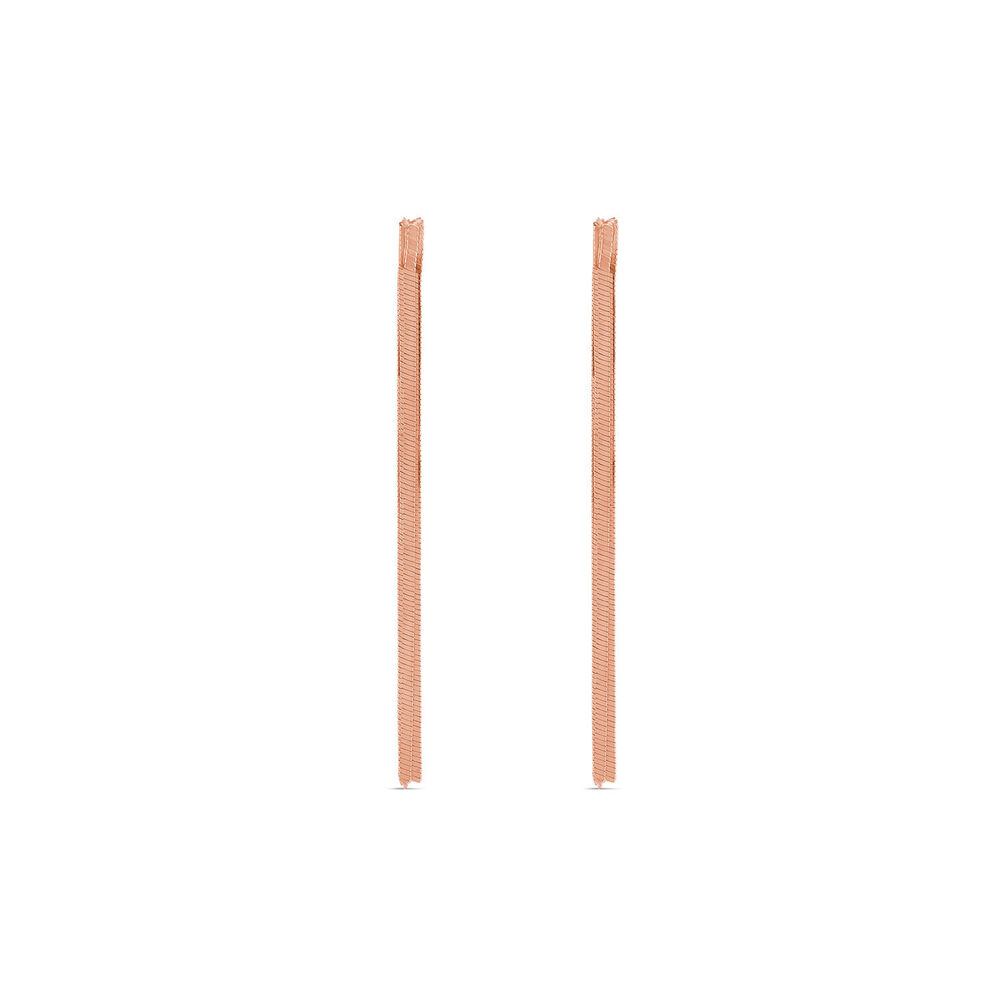 Sterling Silver and Rose Gold Plated Long Three Strand Herringbone Drop Earrings