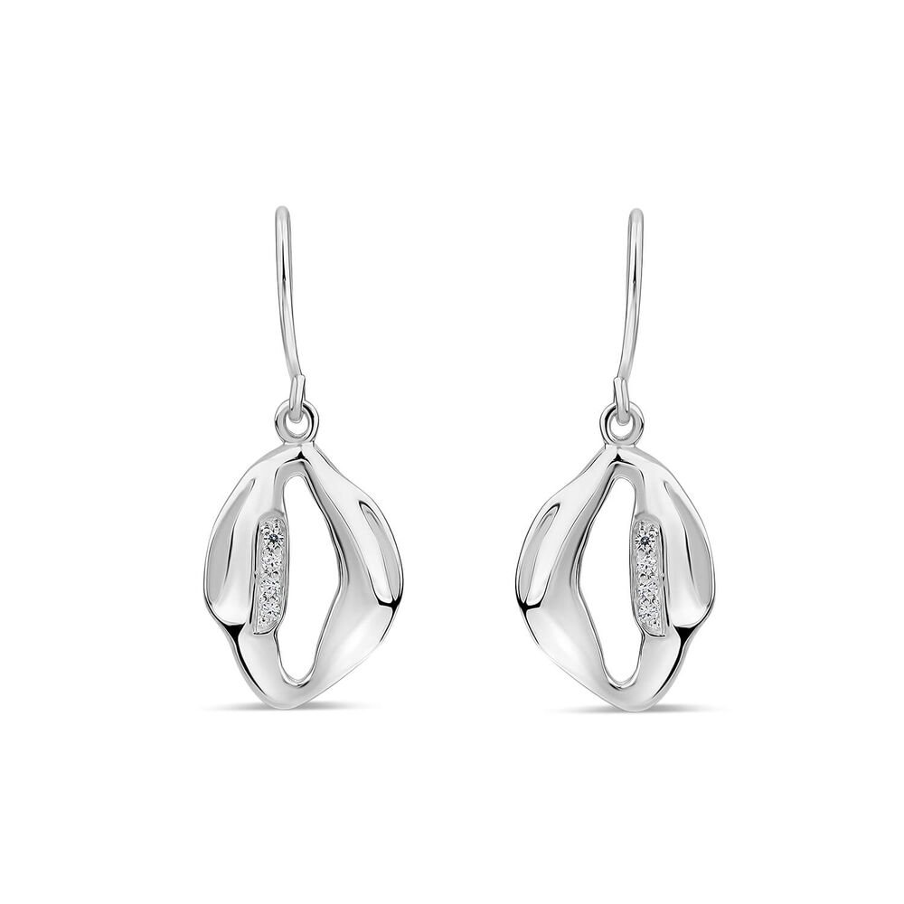 Sterling Silver Cubic Zirconia Set Open Shape Hook Drop Earrings image number 0