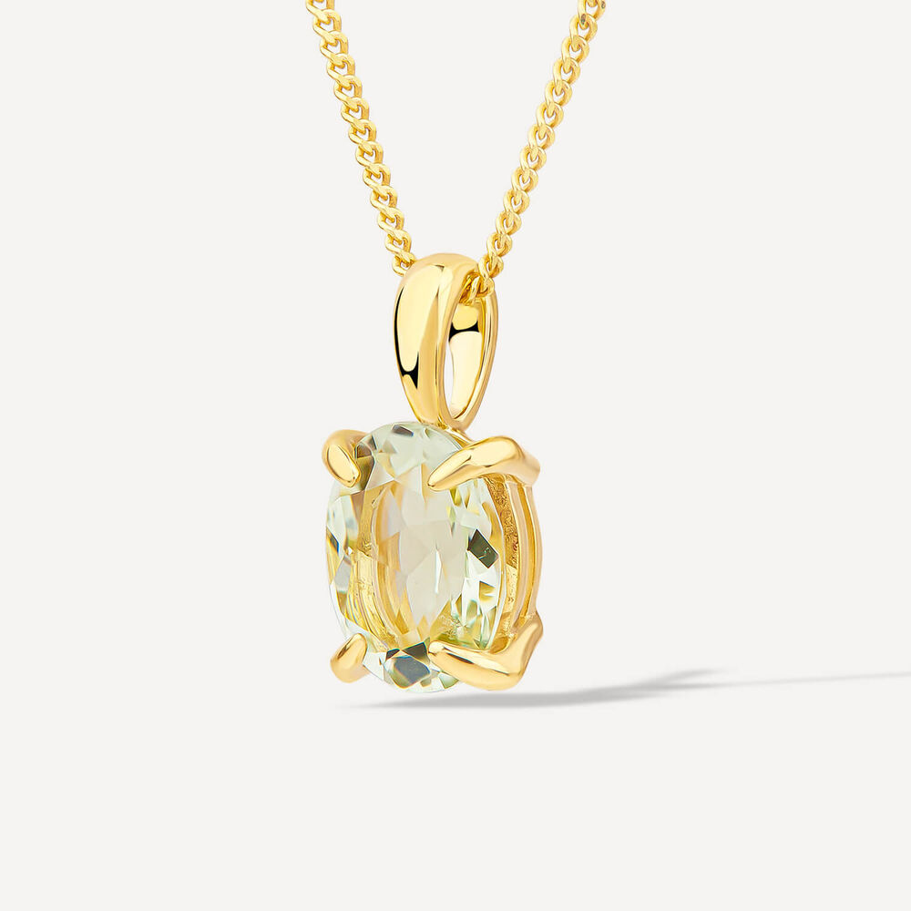9ct Yellow Gold Oval Green Amethyst Pendant image number 1