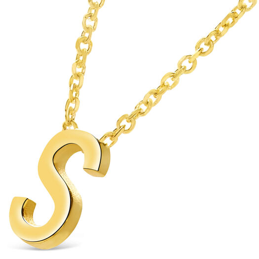 9 Carat Yellow Gold Petite Initial S Necklet (Special Order) (Chain Included)