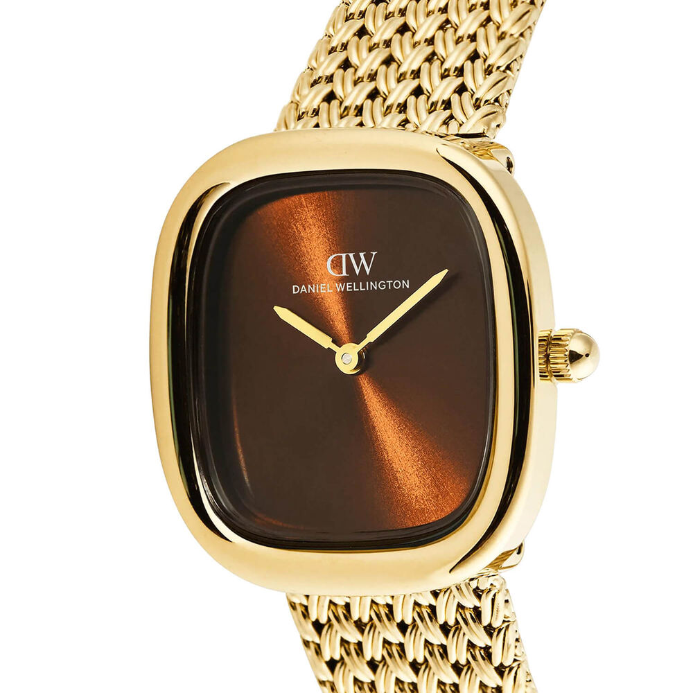 Daniel Wellington Margot 24x26mm Amber Sunray Dial Gold Tone Steel Braided Mesh Bracelet Watch