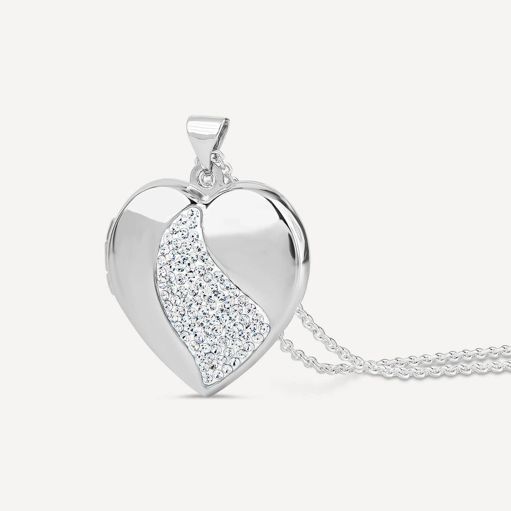 Silver crystal heart locket (Chain Included) image number 2