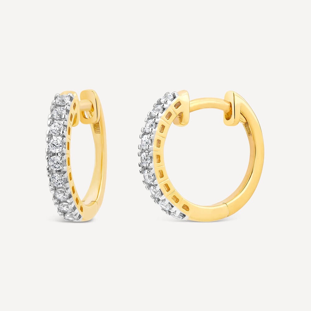 9ct Yellow & White Gold 0.33ct Diamond Huggie Eternal Hoop Earrings