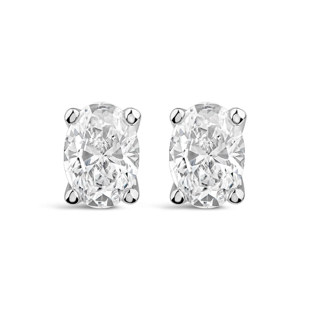 Born 9ct White Gold Lab Grown 0.80ct Diamond Oval Stud Earrings image number 0