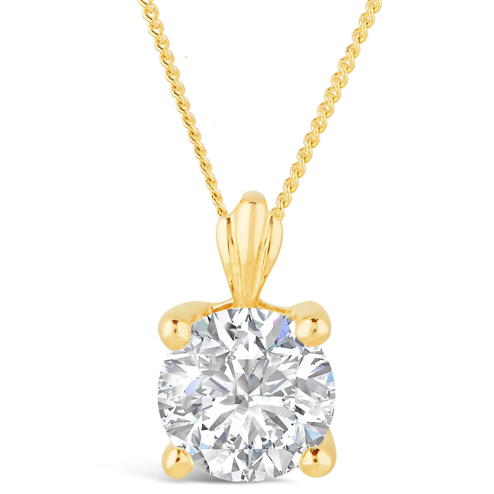 9ct Gold 7mm Four Claw Cubic Zirconia Set Pendant (Chain Included)