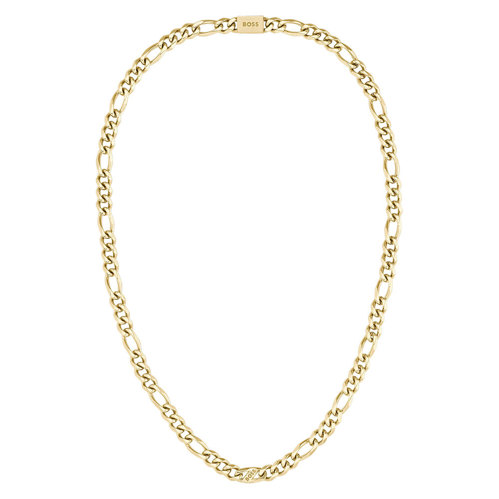 BOSS Rian Yellow Gold Plated Figaro Necklace image number 0