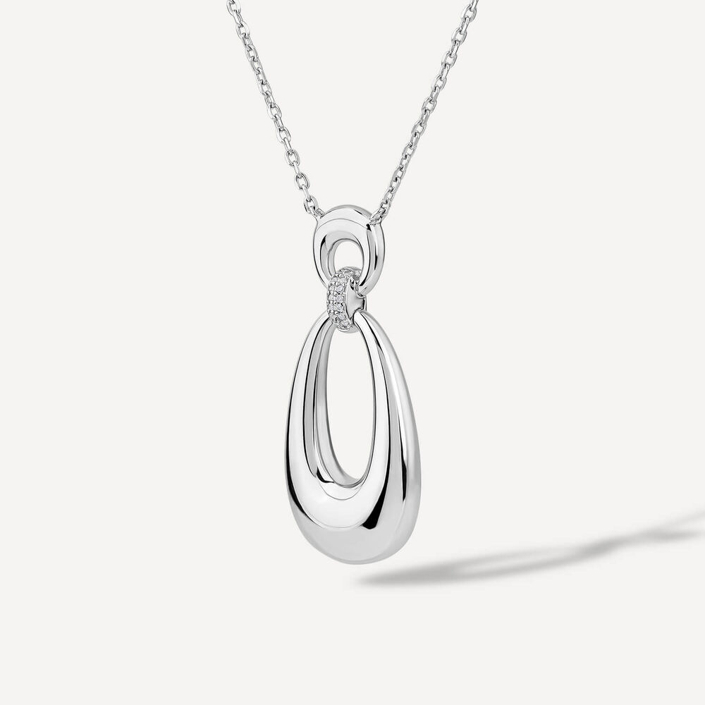 Sterling Silver Cubic Zirconia Set Open Polished Oval Pendant image number 1