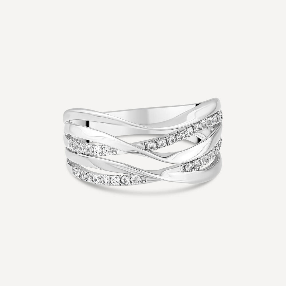 Sterling Silver 5 Strand Cubic Zirconia Set Band Ring image number 2