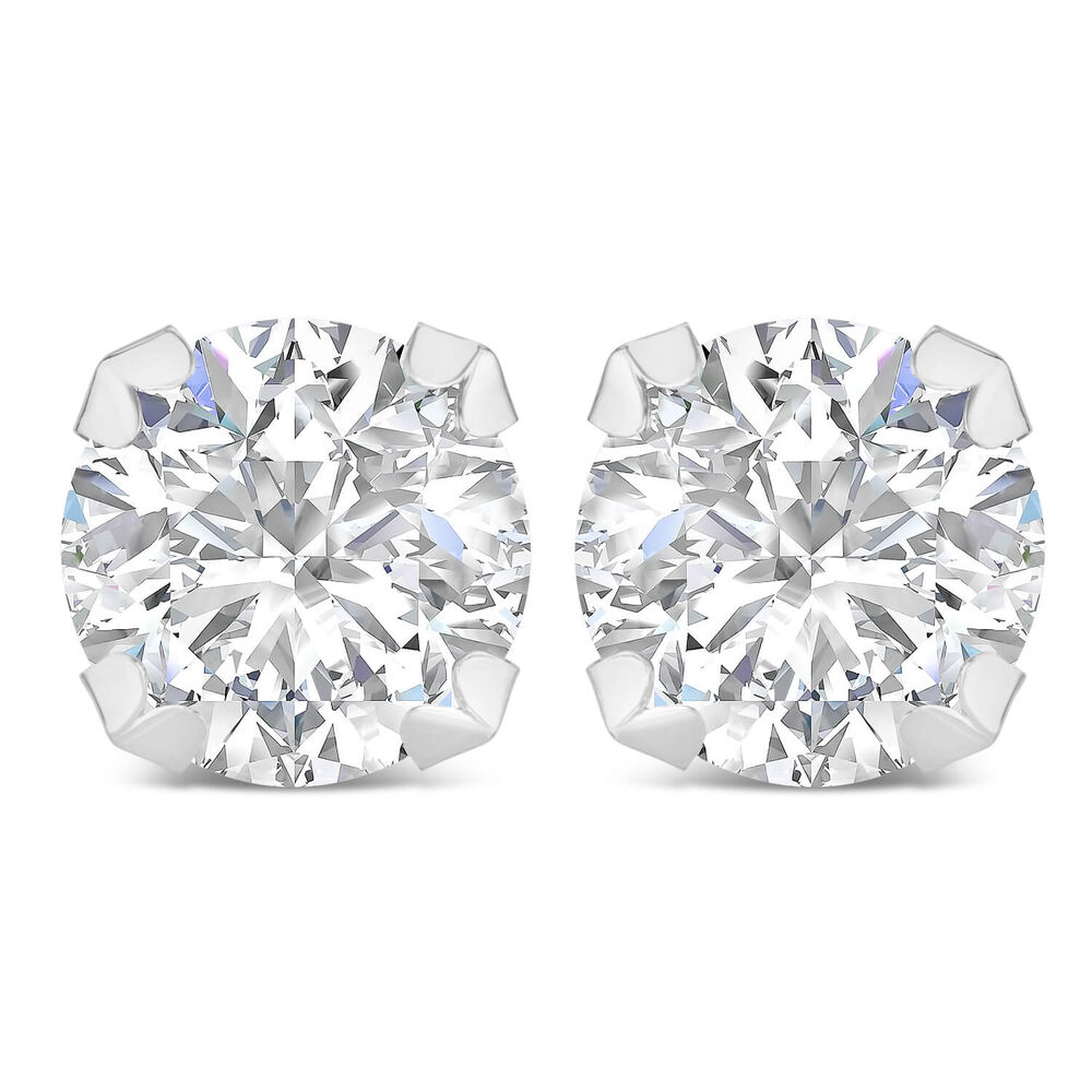 9ct White Gold 8mm Four Claw Cubic Zirconia Stud Earrings