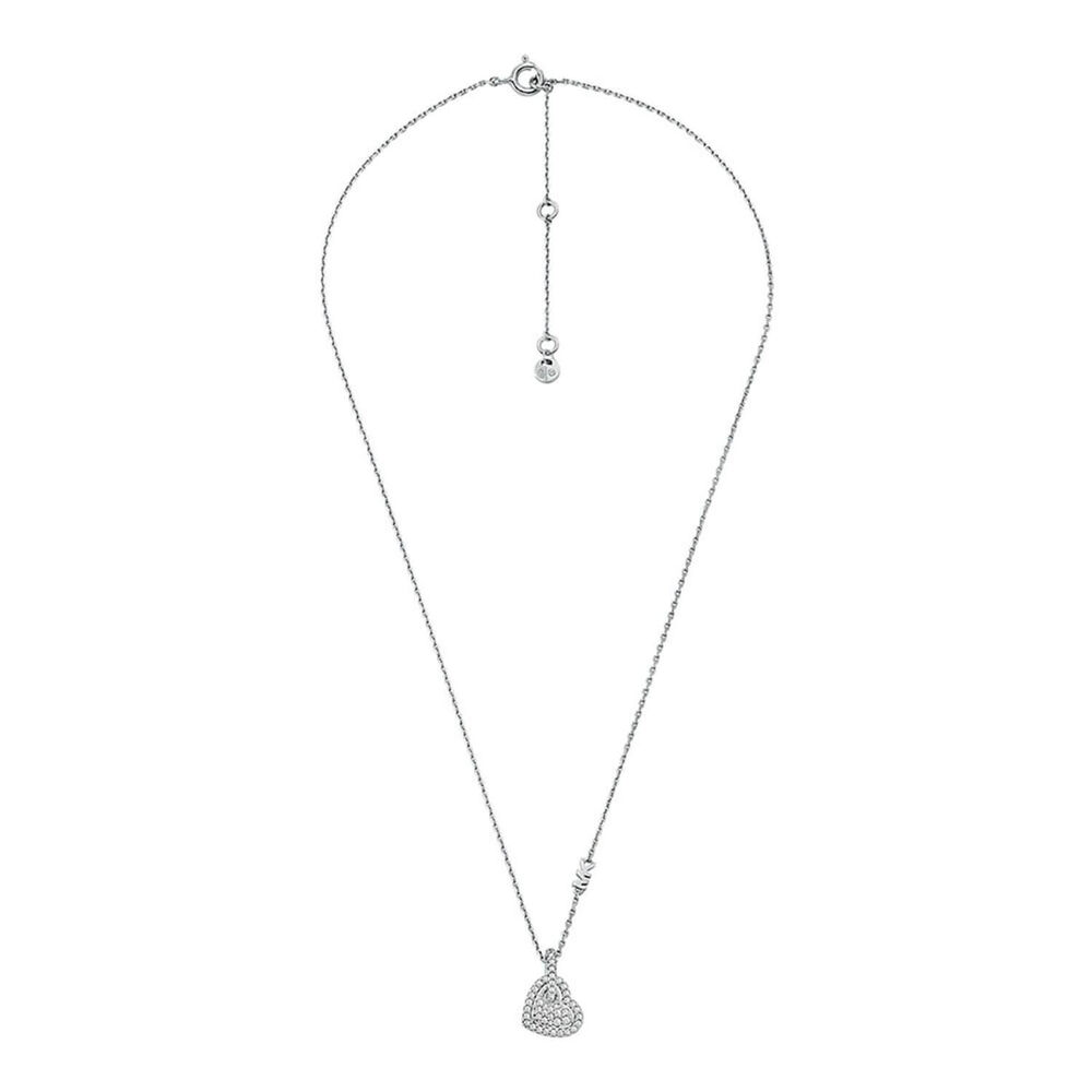 Michael Kors Love Cubic Zirconia Heart Pendant Rhodium Plated Necklace