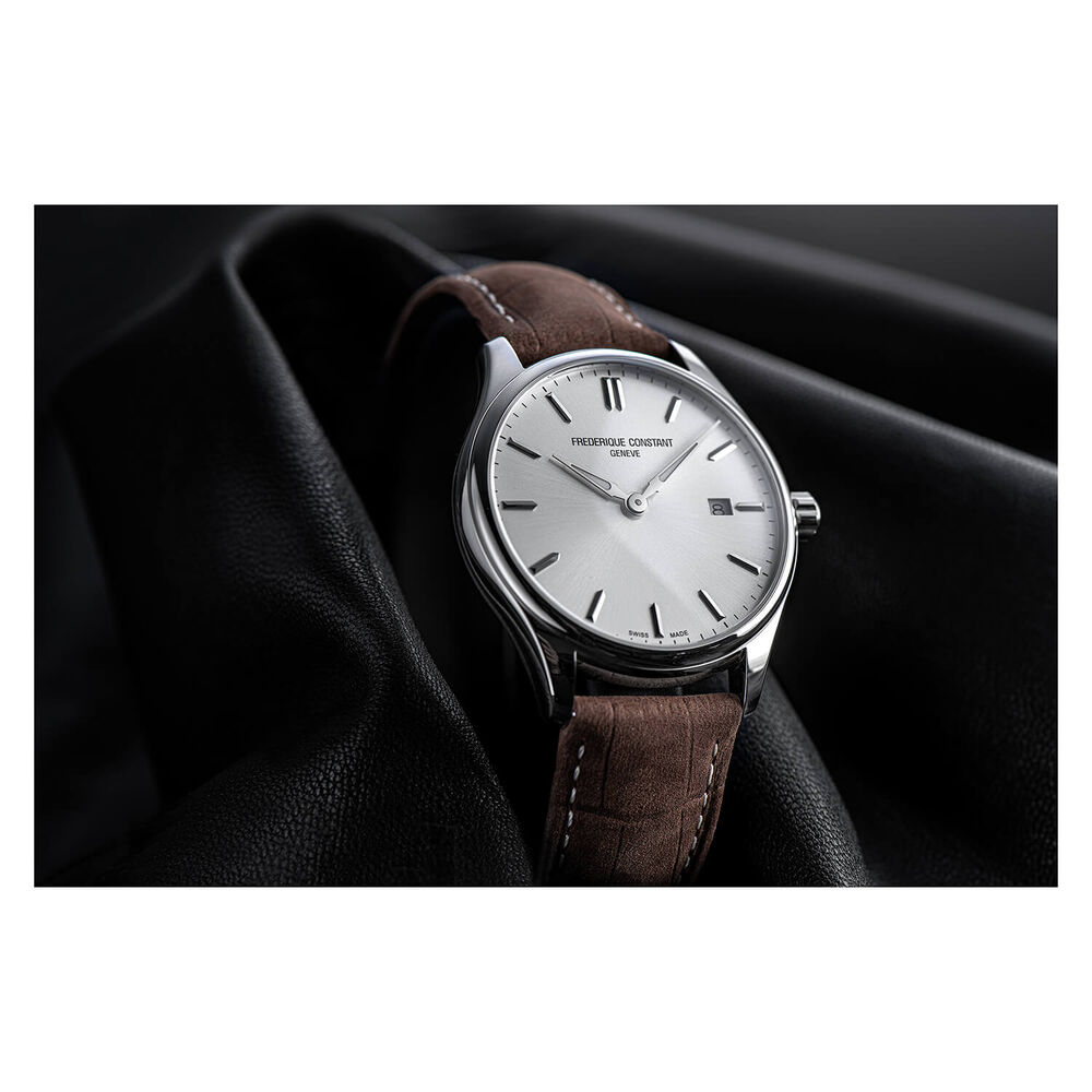 Frederique Constant Index Quartz Silver Dial Steel Case Brown Strap Watch image number 4