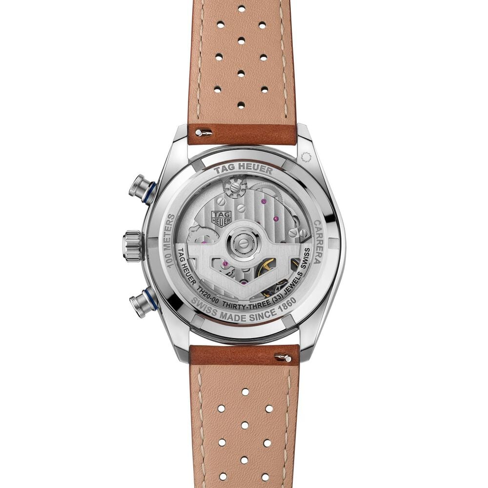 TAG Heuer Carrera Chronograph Sport 42mm Blue Dial Brown Leather Strap Watch