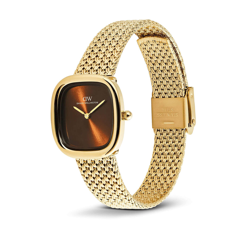 Daniel Wellington Margot 24x26mm Amber Sunray Dial Gold Tone Steel Braided Mesh Bracelet Watch