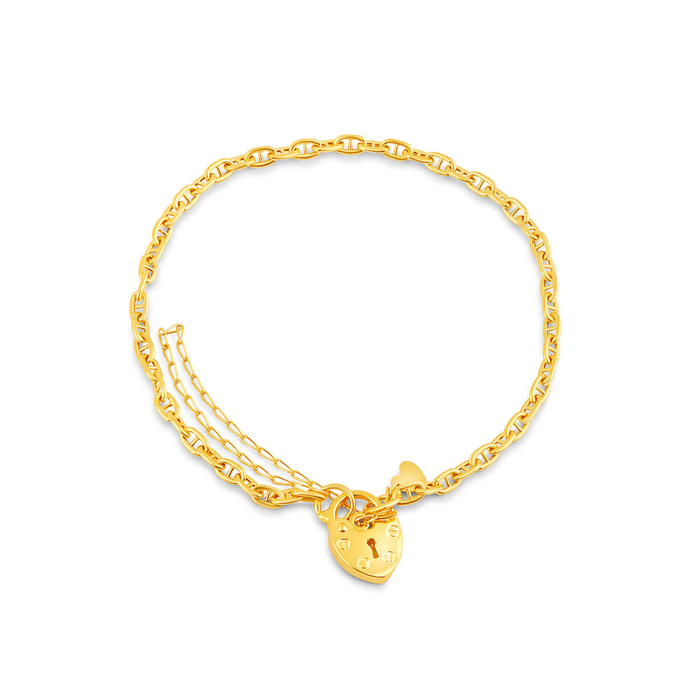 9ct Yellow Gold Heart Shaped Link Padlock Bracelet