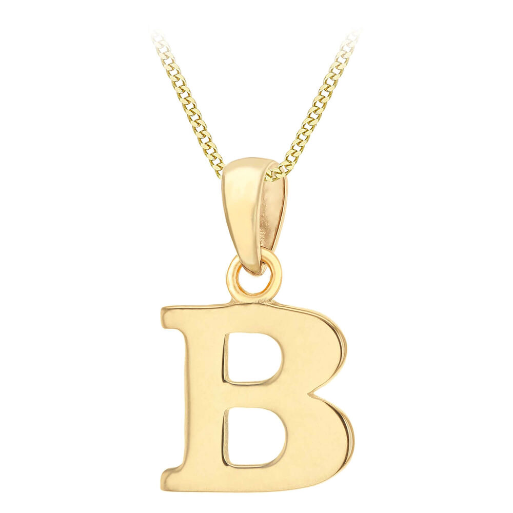 9ct Yellow Gold Plain Initial B Pendant With 16-18' Chain (Special Order) (Chain Included)