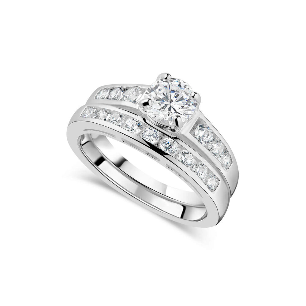 Sterling Silver Cubic Zirconia Promise Bridal Set Ring