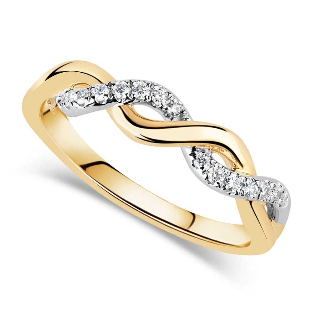 9ct Yellow and White Gold 0.13ct Diamond Set Plait Ladies' Ring image number 0