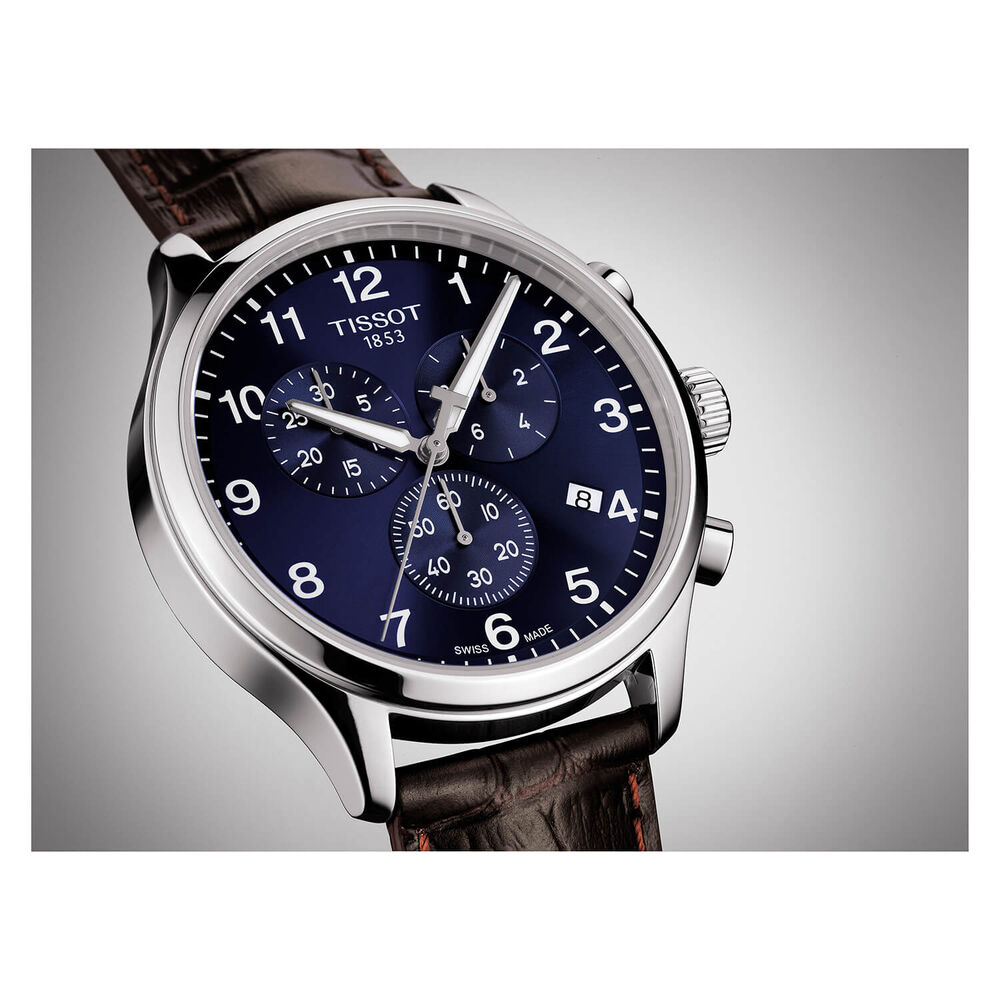 Tissot Chrono Xl 45mm Blue Dial Brown Leather Strap Watch
