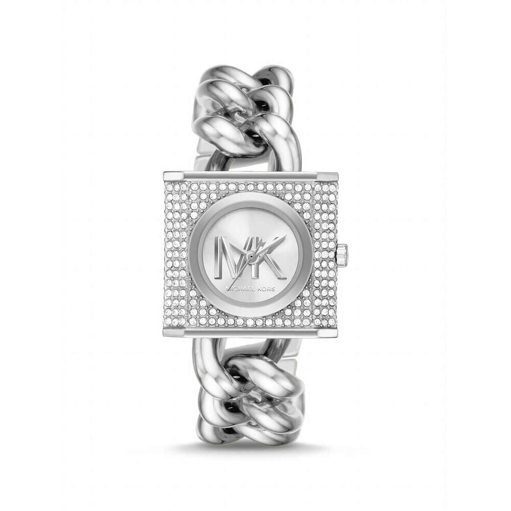 Michael Kors Chain Lock 25mm Cubic Zirconia & Steel Case Watch