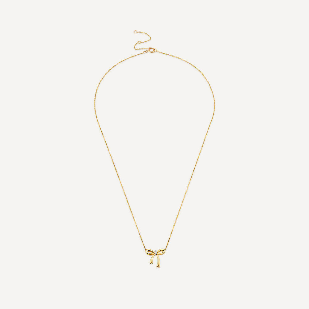 9ct Yellow Gold Diamond Bow Necklet & Stud Earring Set image number 5