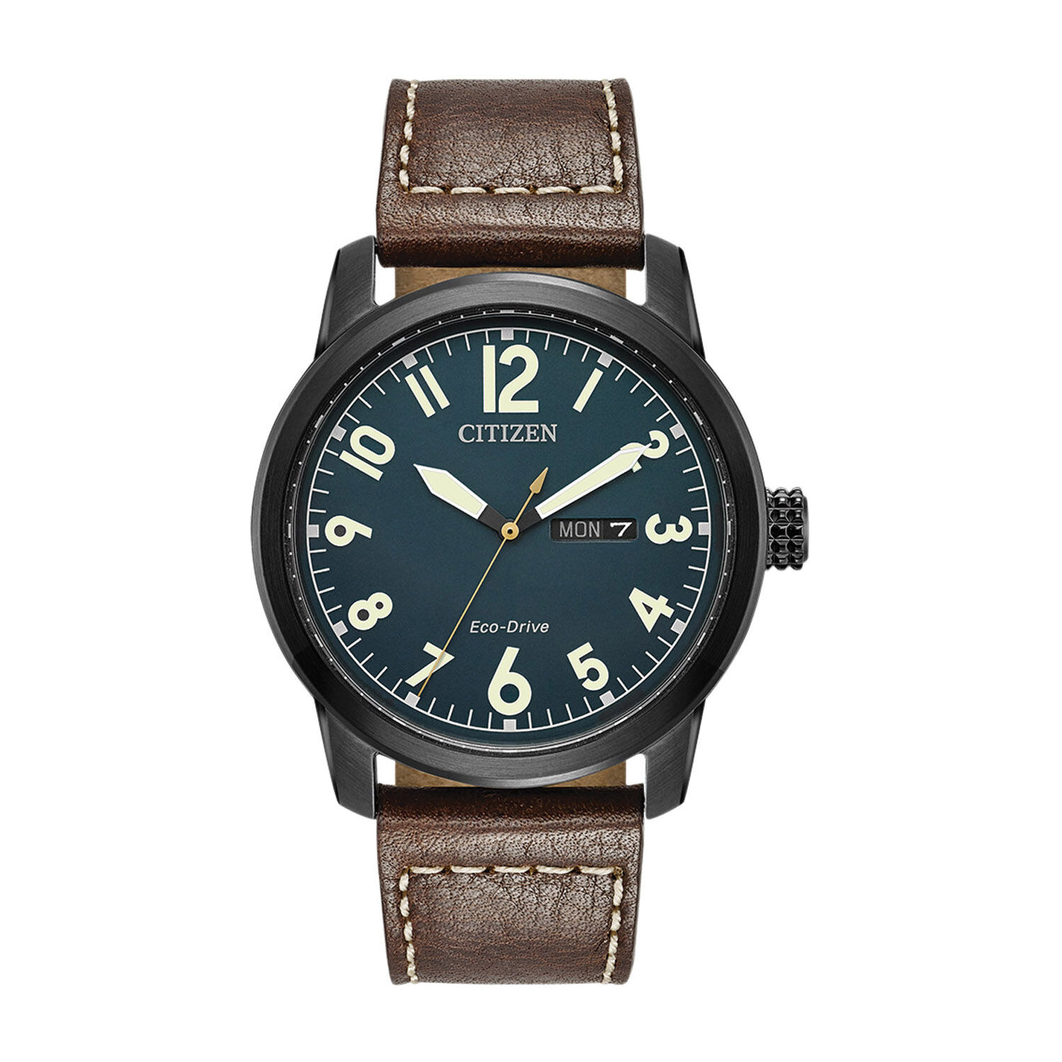 Citizen Eco Drive Blue Dial Brown Leather Strap Watch