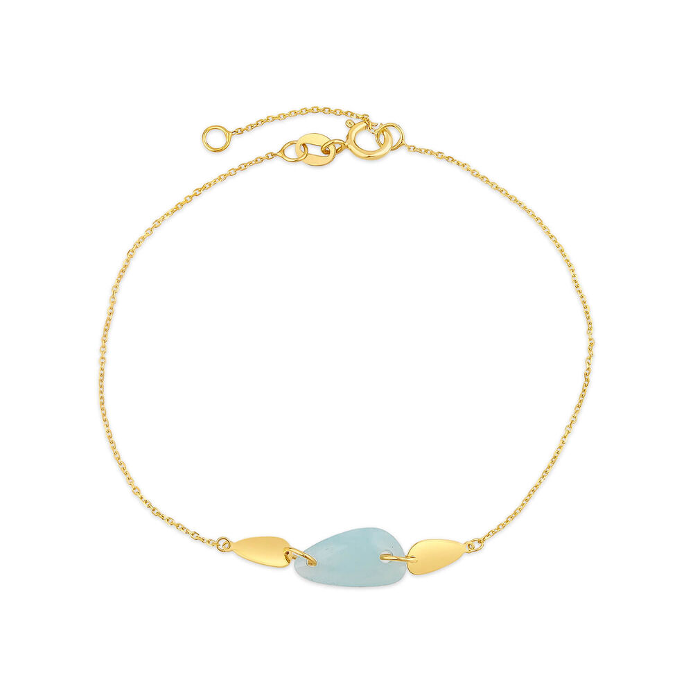 9ct Yellow Gold Polished Disc & Amazonite Blue Pebble Bracelet image number 0