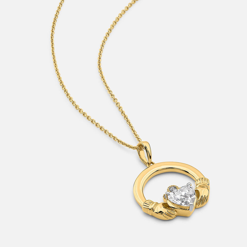 14ct Yellow Gold Lab Grown 0.75ct Diamond Claddagh Pendant
