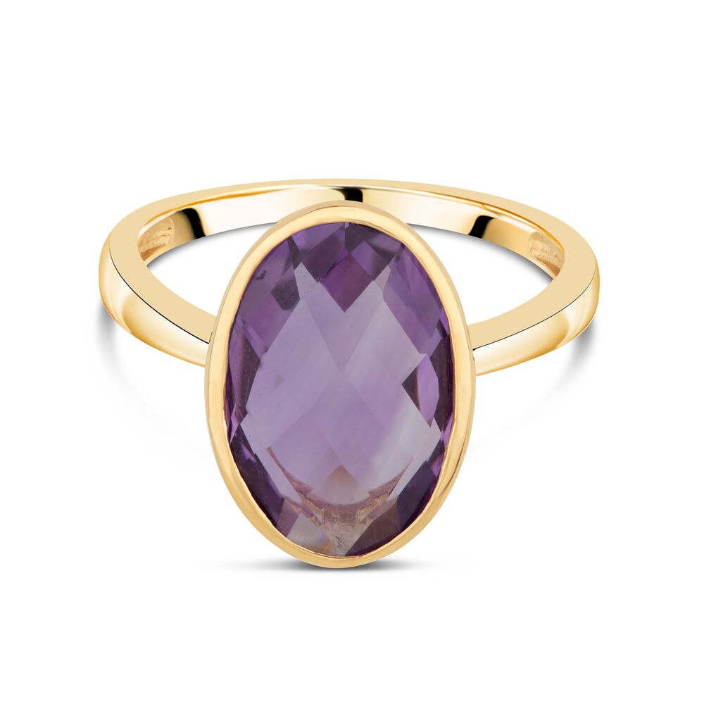 Ladies' 9ct Yellow Gold Oval Amethyst Ring image number 8