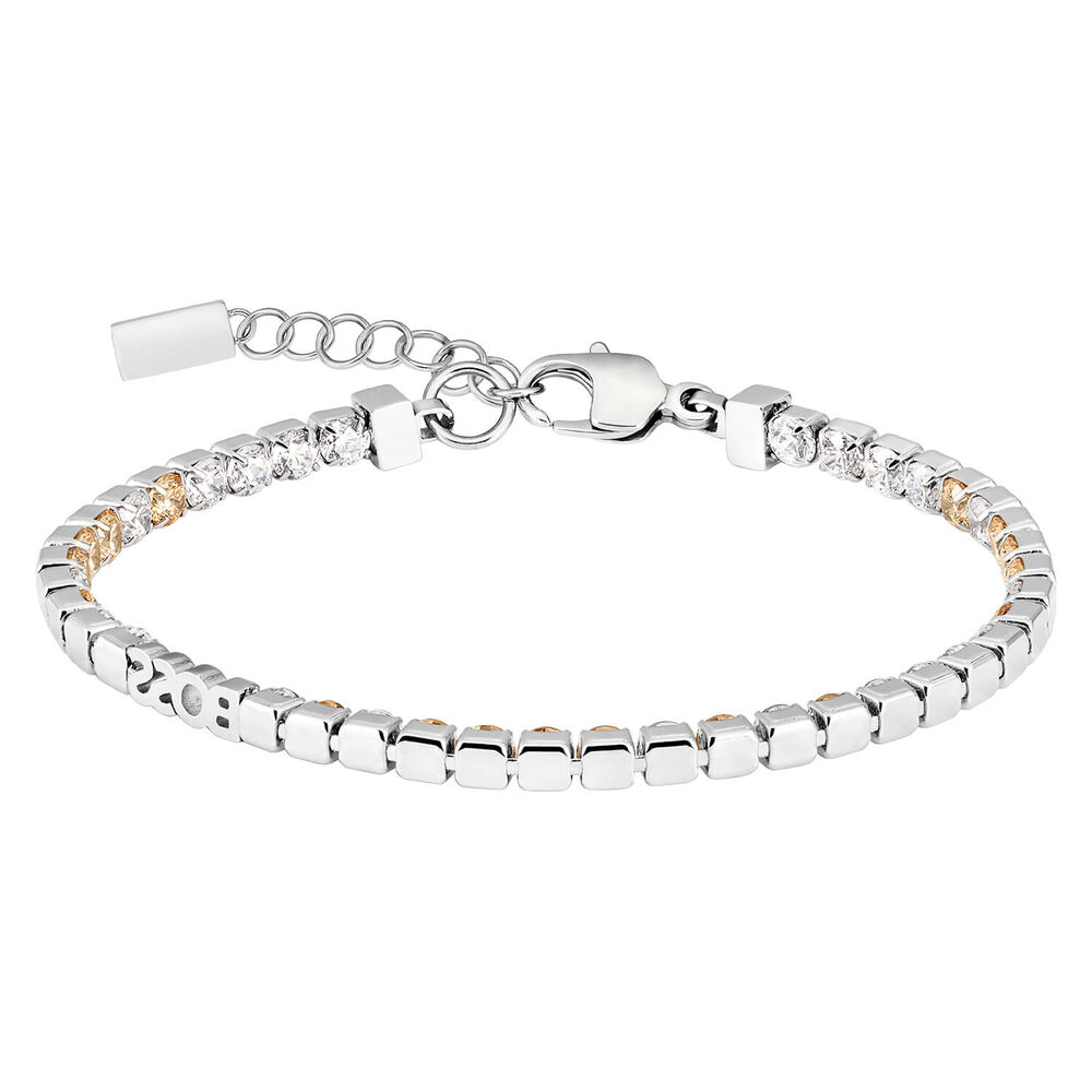 BOSS Stainless Steel Clear & Champagne Coloured Crystals Tennis Bracelet image number 1