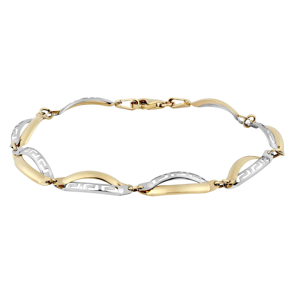 9ct two colour gold Greek Key oval link bracelet