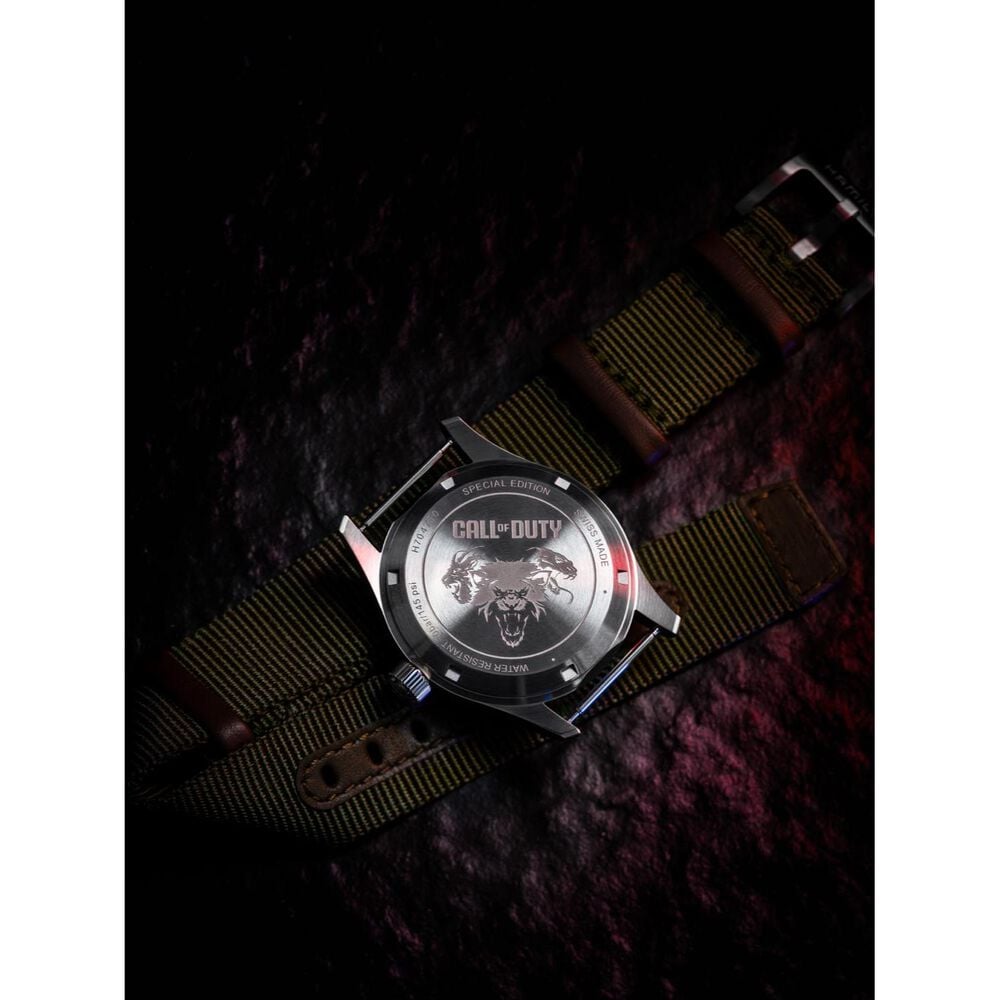 Hamilton Khaki Field Call of Duty Auto 38mm Black Dial Green Fabric Strap Watch image number 5