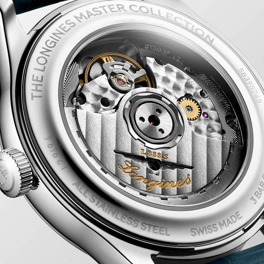 Longines Master Collection 39mm Silver Dial Blue Leather Strap Watch