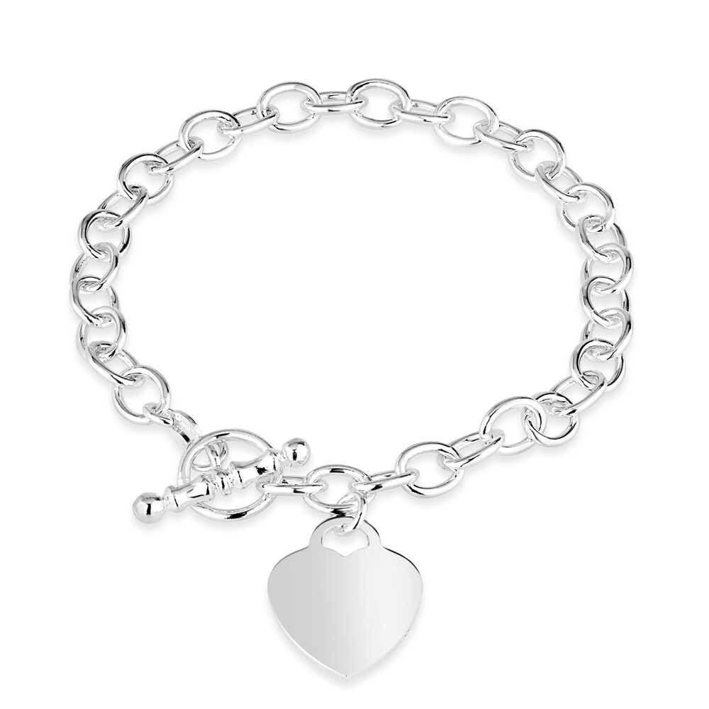 Sterling Silver Heart T-Bar Curb Chain Bracelet