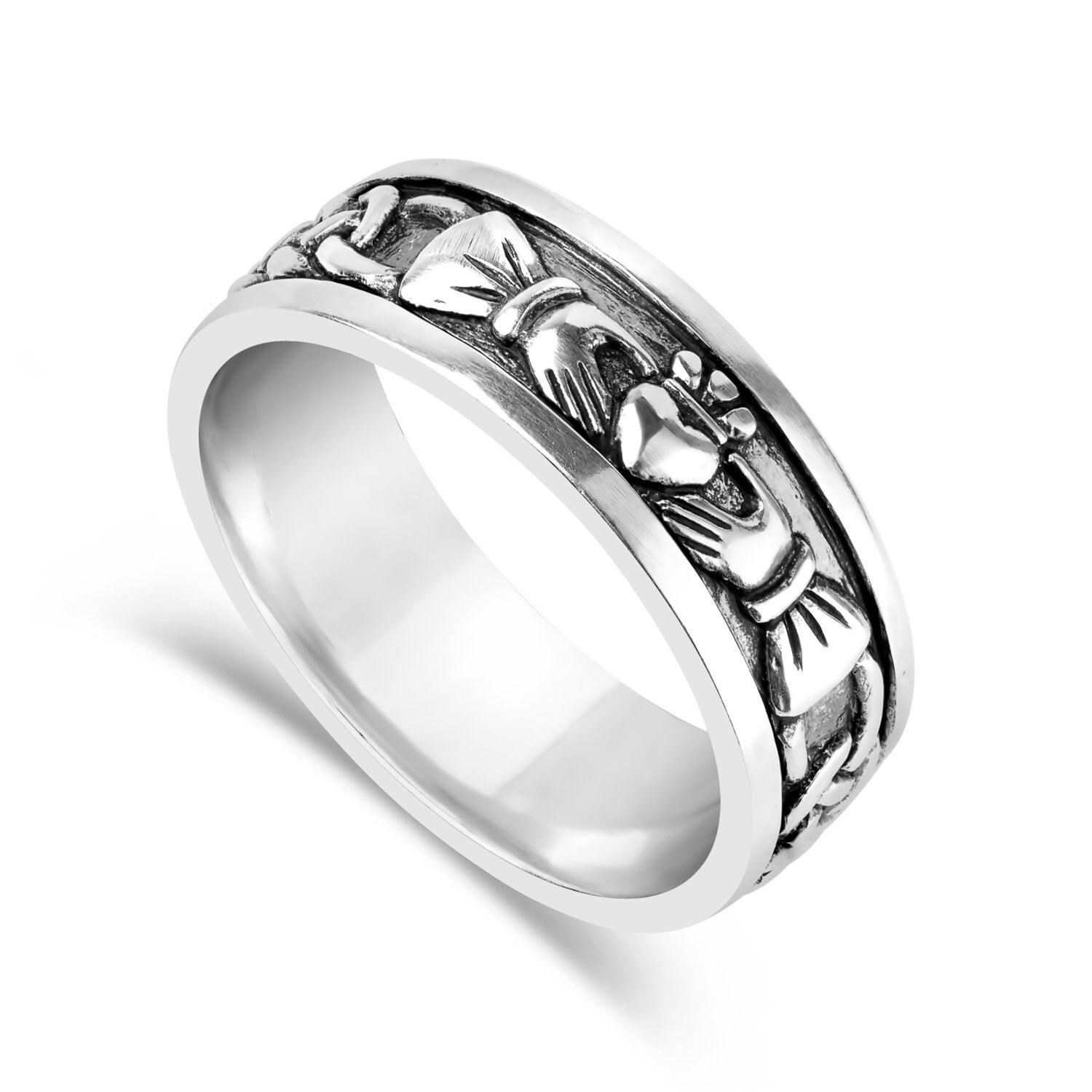 Sterling silver claddagh ring with celtic weave top