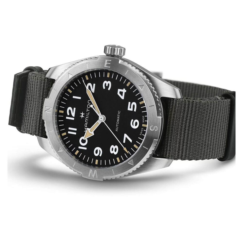 Hamilton Khaki Field Expedition Auto 41mm Black Dial Steel Case Grey Strap Watch image number 2