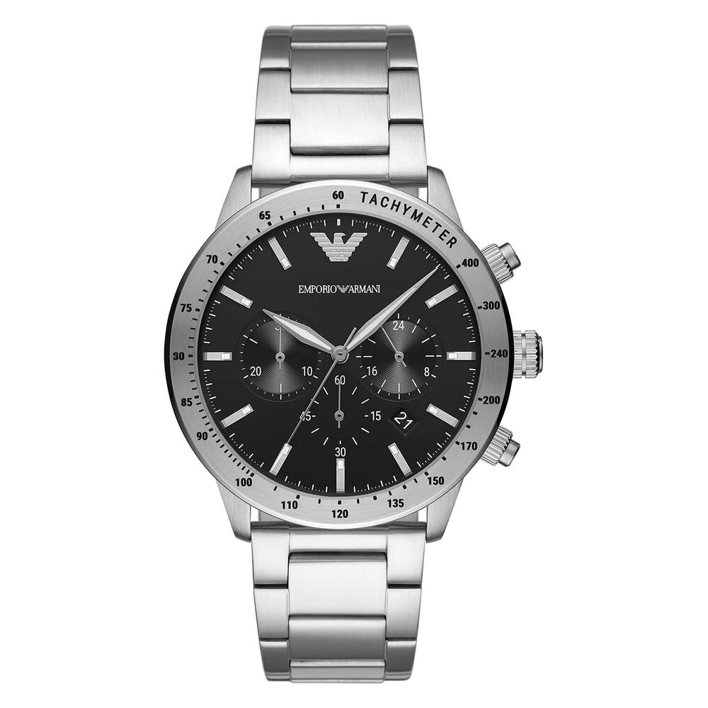 Emporio Armani Mario 43mm Black Chronograph Dial Steel Case Bracelet Mens Watch