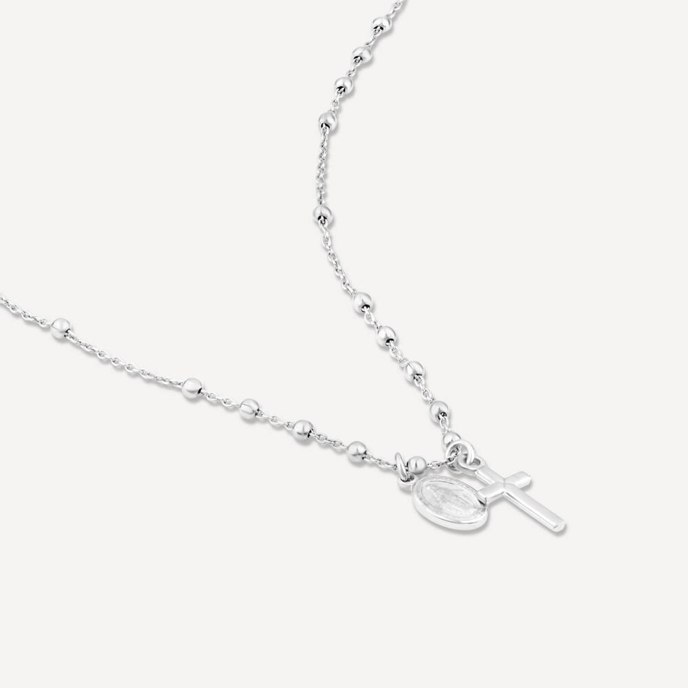 Sterling Silver Cross & Miraculous Medal Beaded Necklet image number 3