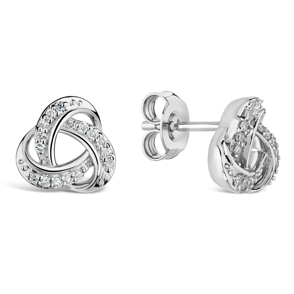 9ct White Gold 0.10ct Diamond Knot Stud Earrings